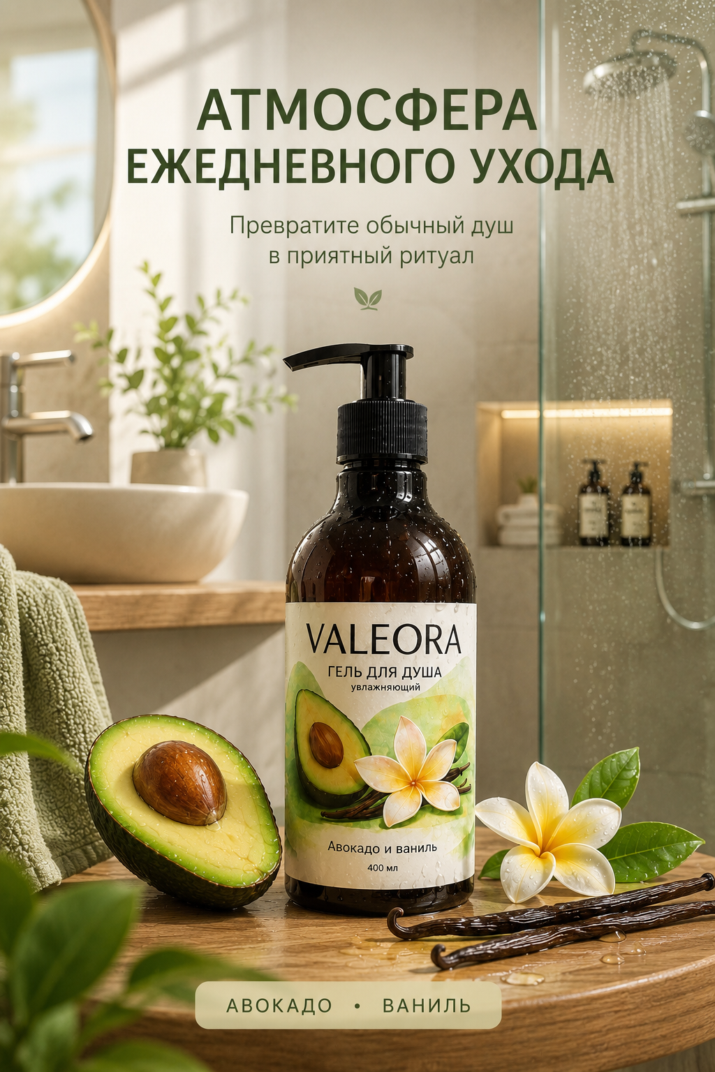 Гель для душа VALEORA Авокадо и ваниль 400 мл